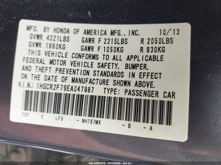 2014 HONDA ACCORD EX - 1HGCR2F79EA047887