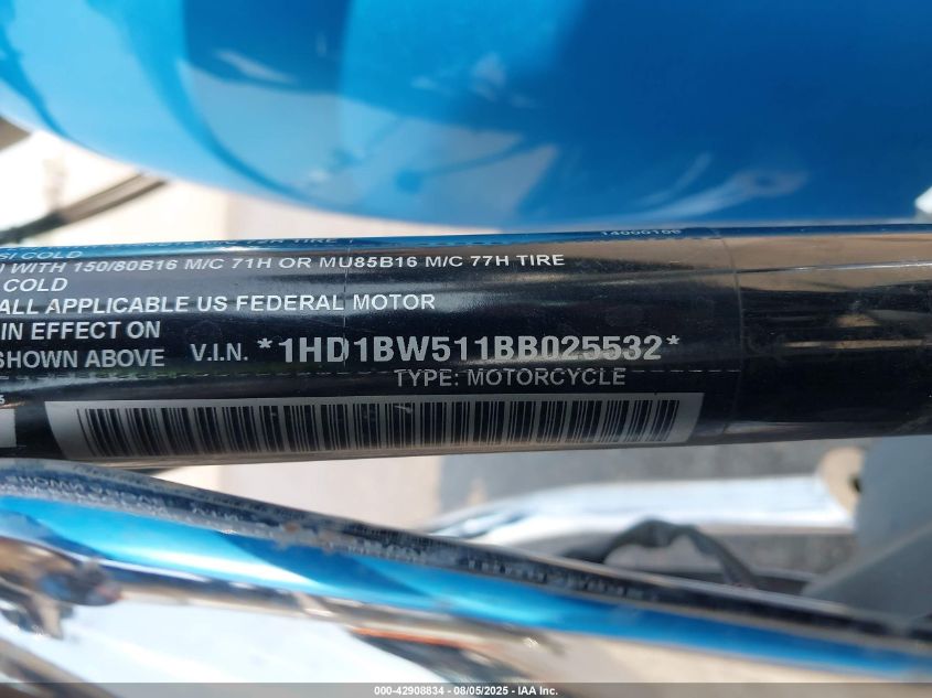 2011 Harley-Davidson Flstc VIN: 1HD1BW511BB025532 Lot: 42908834