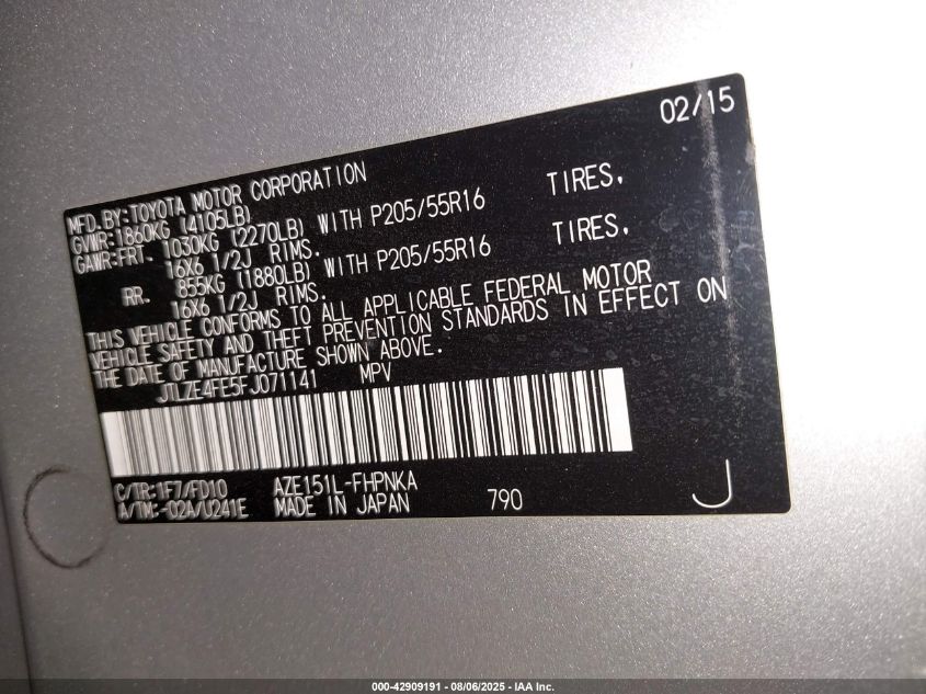 2015 Scion Xb VIN: JTLZE4FE5FJ071141 Lot: 42909191