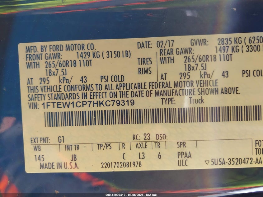 2017 FORD F-150 XLT 1FTEW1CP7HKC79319