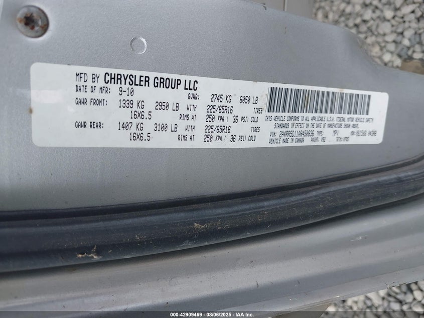 2A4RR5D11AR450836 2010 CHRYSLER TOWN & COUNTRY photo no. 9