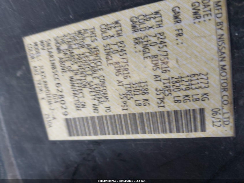 2012 Nissan Pathfinder S VIN: 5N1AR1NB5CC628029 Lot: 42909752