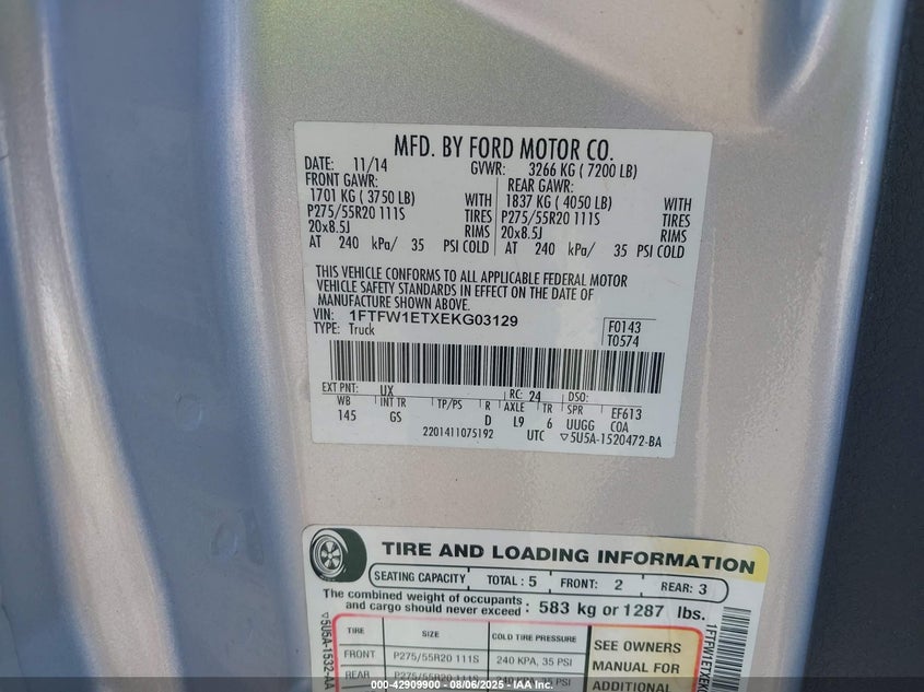 2014 FORD F-150 XLT 1FTFW1ETXEKG03129