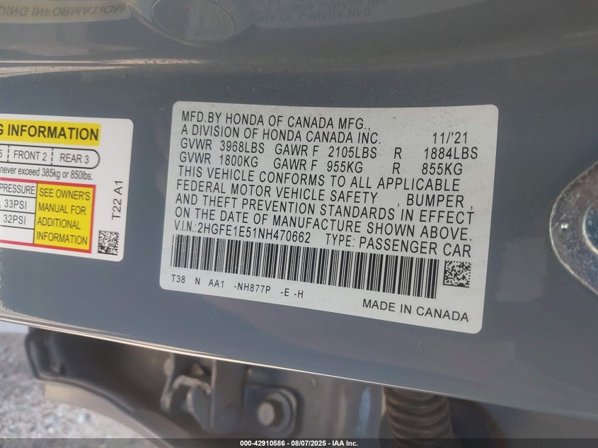 2022 HONDA CIVIC SI SEDAN - 2HGFE1E51NH470662