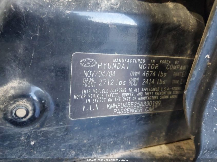 2005 Hyundai Xg350 L VIN: KMHFU45E25A390199 Lot: 42910999