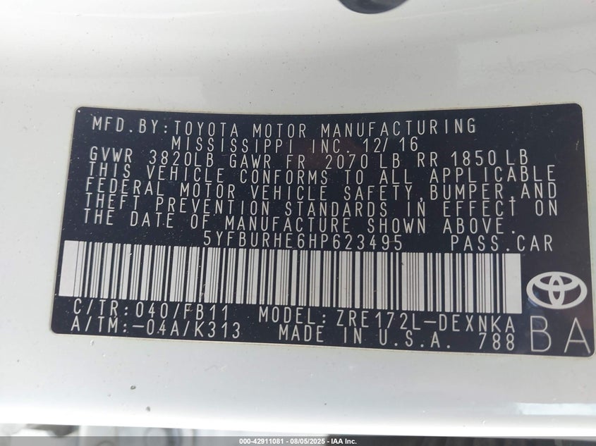 2017 TOYOTA COROLLA LE - 5YFBURHE6HP623495