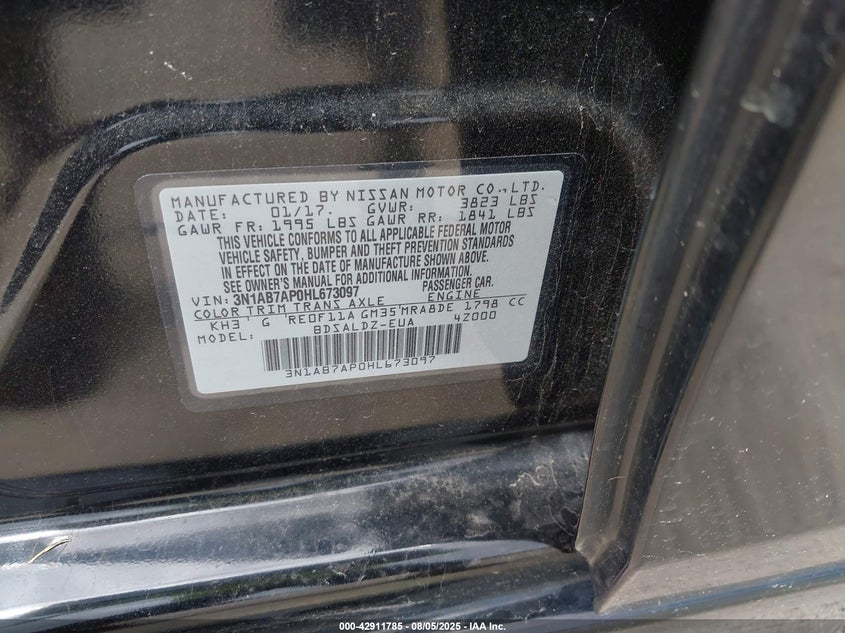 2017 NISSAN SENTRA SV - 3N1AB7AP0HL673097