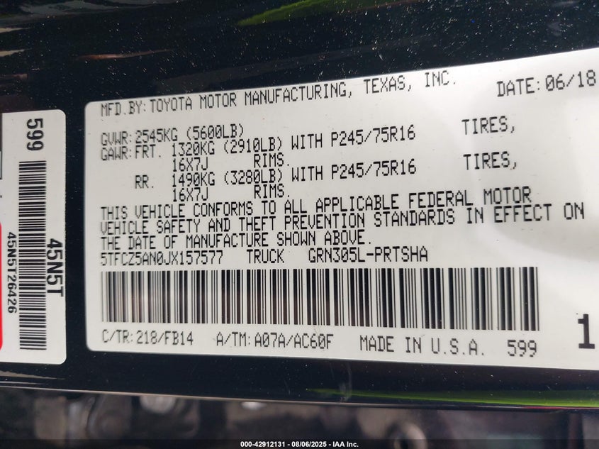 2018 TOYOTA TACOMA SR V6 - 5TFCZ5AN0JX157577