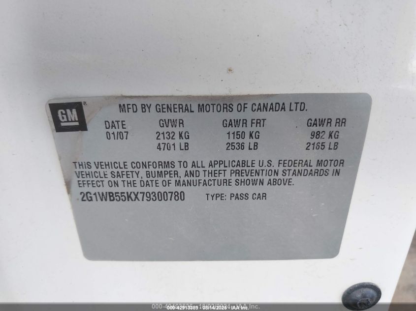 2007 Chevrolet Impala Ls VIN: 2G1WB55KX79300780 Lot: 42913389