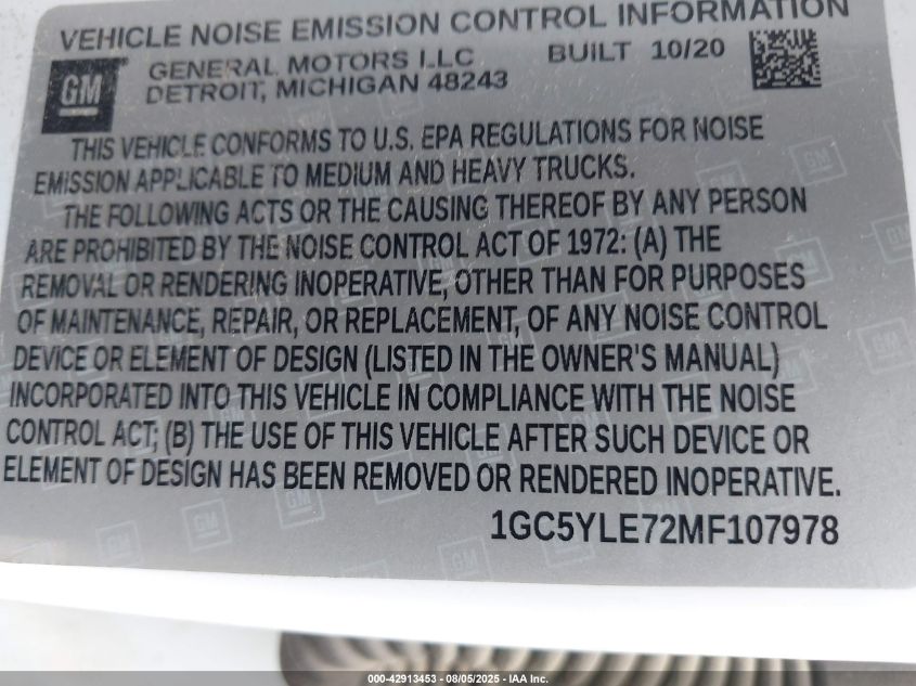 2021 Chevrolet Silverado 2500Hd 4Wd Double Cab Long Bed Wt VIN: 1GC5YLE72MF107978 Lot: 42913453