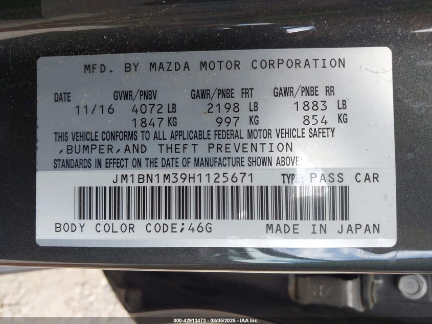 2017 MAZDA MAZDA3 GRAND TOURING - JM1BN1M39H1125671