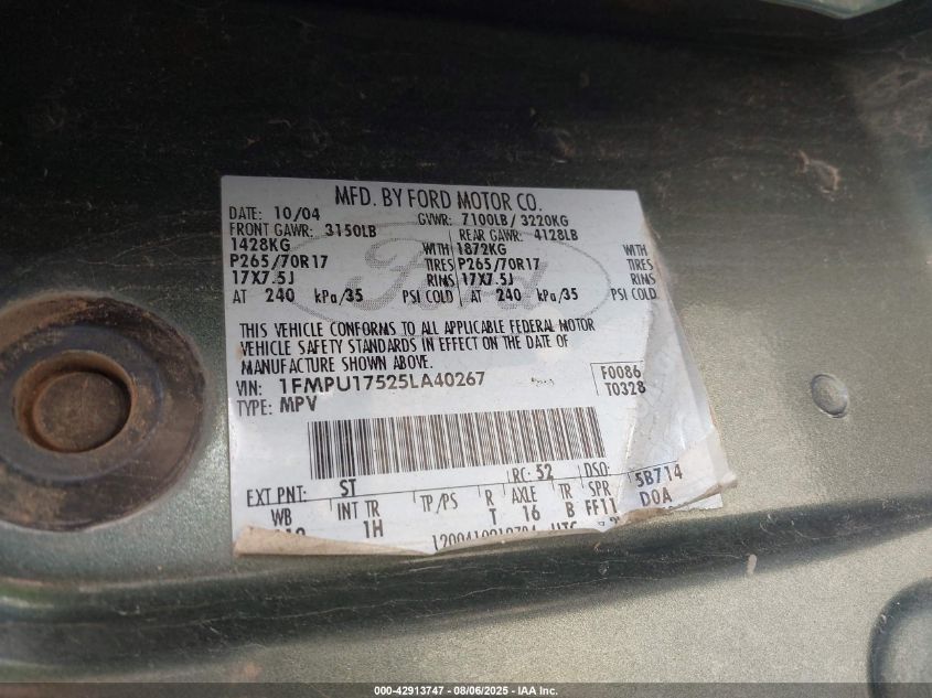 2005 Ford Expedition Eddie Bauer/King Ranch VIN: 1FMPU17525LA40267 Lot: 42913747