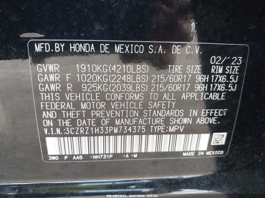 2023 HONDA HR-V 2WD LX - 3CZRZ1H33PM734375