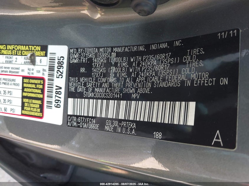 2012 Toyota Sienna Le V6 8 Passenger VIN: 5TDKK3DC0CS201441 Lot: 42914285