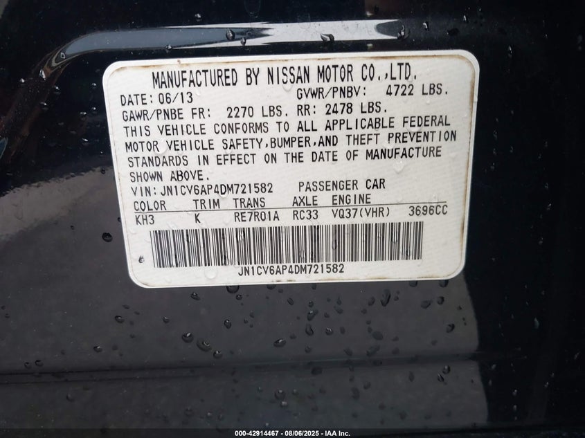 2013 INFINITI G37 JOURNEY - JN1CV6AP4DM721582