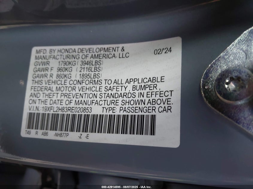 2024 HONDA CIVIC SPORT - 19XFL2H83RE020853