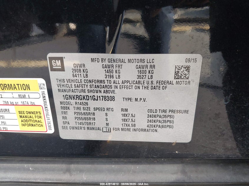 2016 CHEVROLET TRAVERSE 1LT 1GNKRGKD1GJ178308