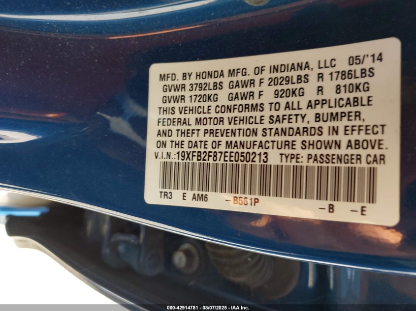 2014 HONDA CIVIC EX 19XFB2F87EE050213