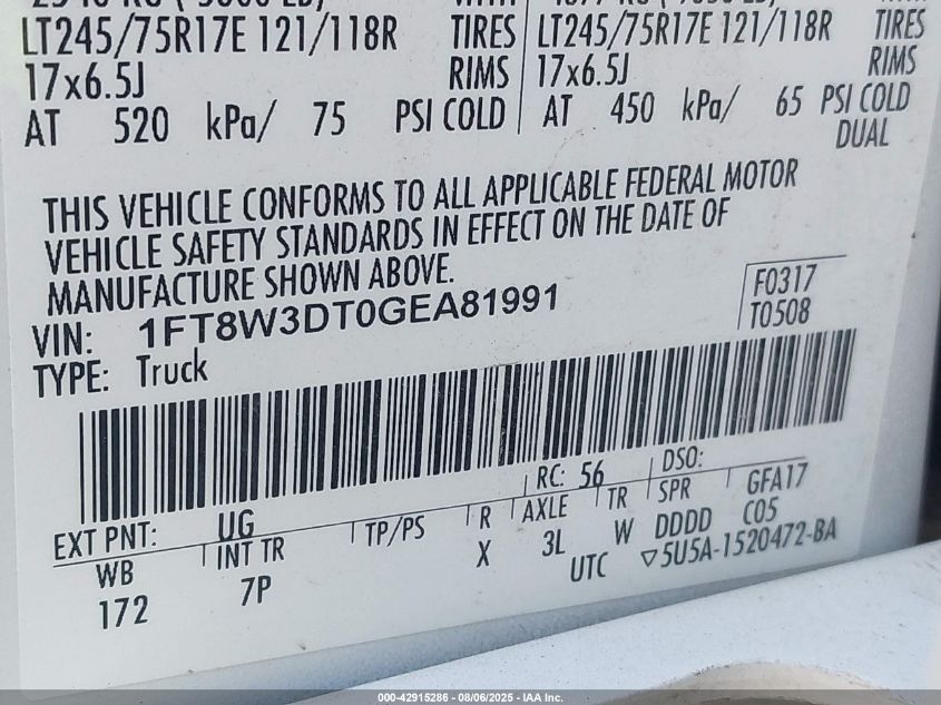 2016 Ford F350 Lariat VIN: 1FT8W3DT0GEA81991 Lot: 42915286