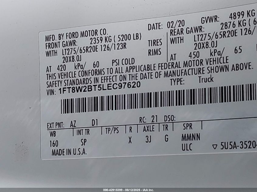 2020 Ford F-250 - 1FT8W2BT5LEC97620