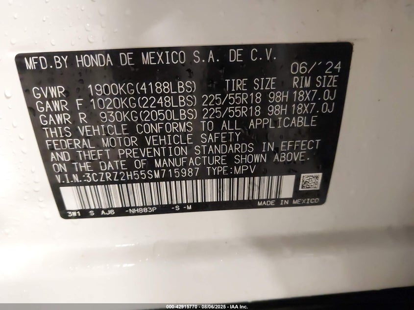 2025 HONDA HR-V AWD SPORT - 3CZRZ2H55SM715987