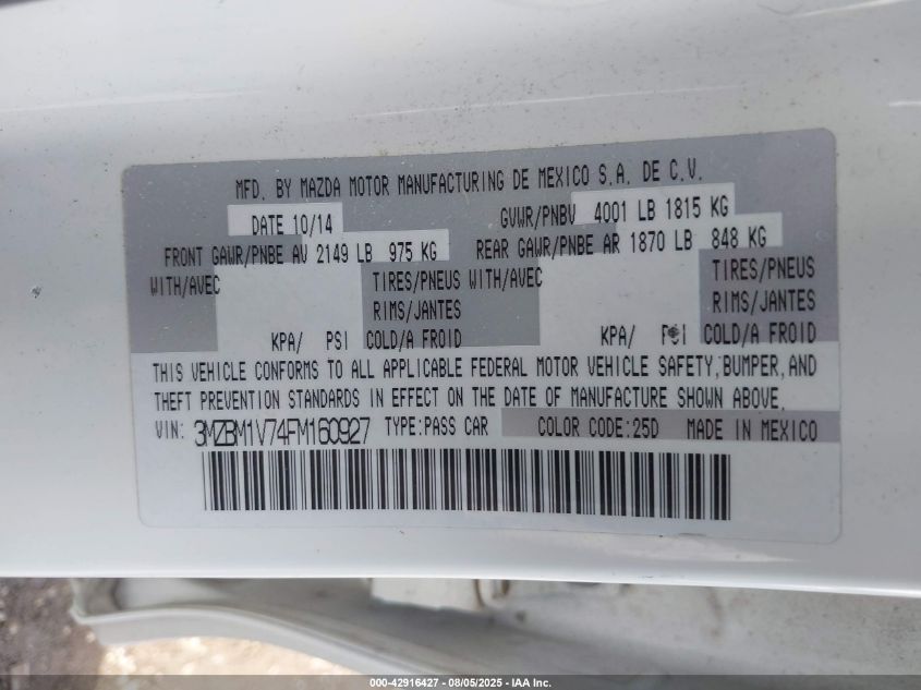 2015 MAZDA MAZDA3 I TOURING - 3MZBM1V74FM160927