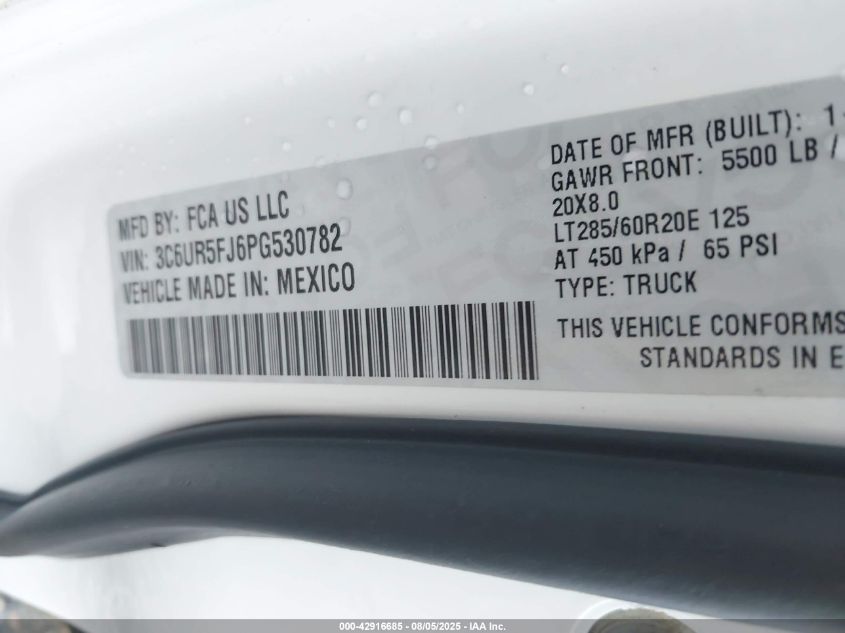 2023 Ram 2500 Laramie 4X4 6'4 Box VIN: 3C6UR5FJ6PG530782 Lot: 42916685