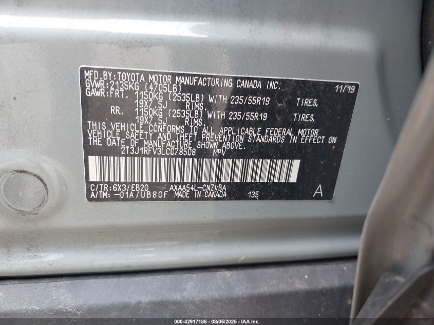 2020 Toyota Rav4 Adventure VIN: 2T3J1RFV3LC078508 Lot: 42917186