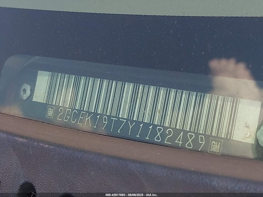 2000 Chevrolet Silverado 1500 Ls VIN: 2GCEK19T7Y1182489 Lot: 42917693