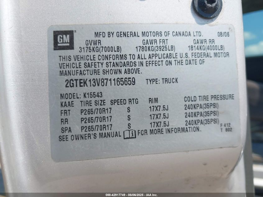 2007 GMC Sierra 1500 Classic Sl VIN: 2GTEK13V871165659 Lot: 42917749