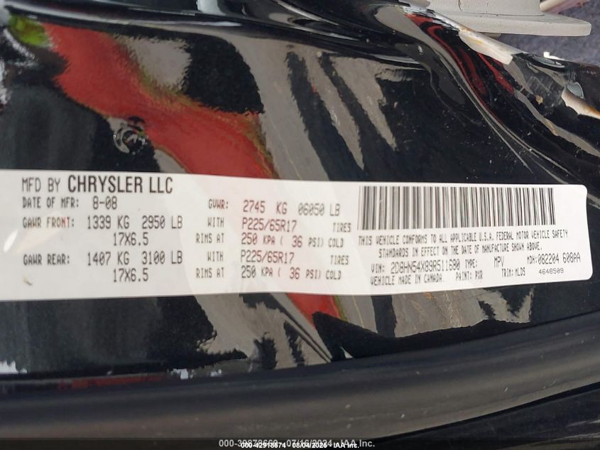 2009 Dodge Grand Caravan Sxt VIN: 2D8HN54X89R511680 Lot: 42918574