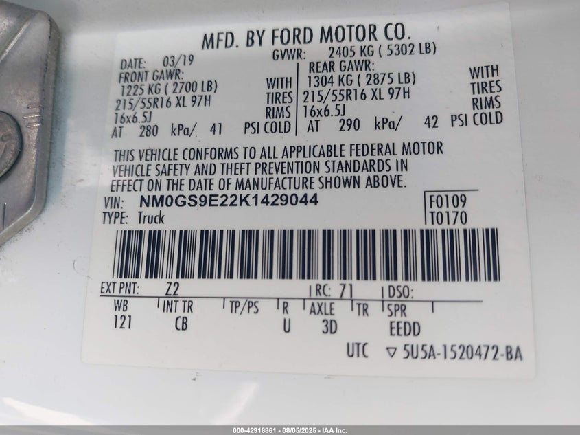 2019 FORD TRANSIT CONNECT XL - NM0GS9E22K1429044