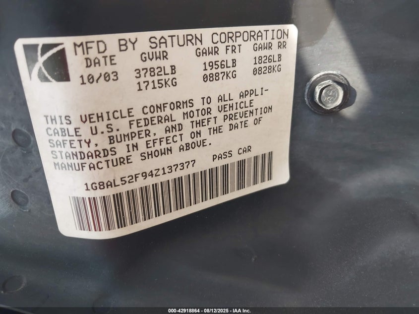 2004 Saturn Ion VIN: LOT-1-42918864 Lot: 42918864