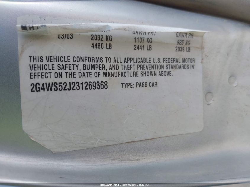 2003 Buick Century Custom VIN: 2G4WS521231269368 Lot: 42918914