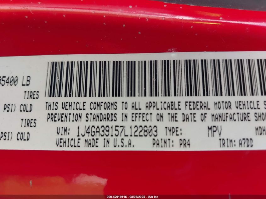 2007 Jeep Wrangler VIN: 1J4GA39157L122803 Lot: 42919116