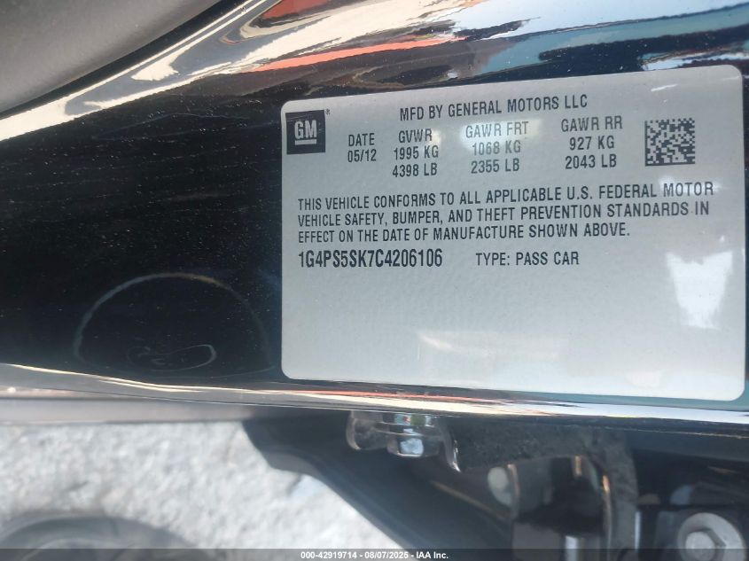 2012 Buick Verano VIN: 1G4PS5SK7C4206106 Lot: 42919714