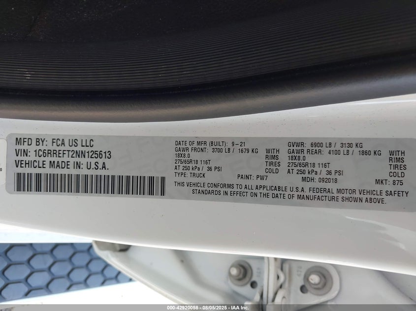 2022 RAM 1500 BIG HORN/LONE STAR - 1C6RREFT2NN125613