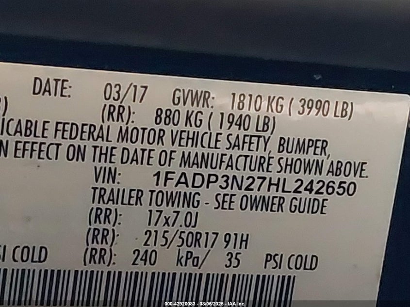 2017 FORD FOCUS TITANIUM - 1FADP3N27HL242650