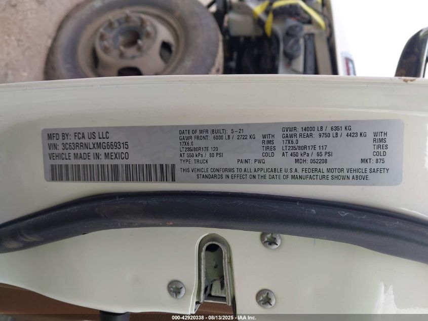 2021 Ram 3500 - 3C63RRNLXMG669315
