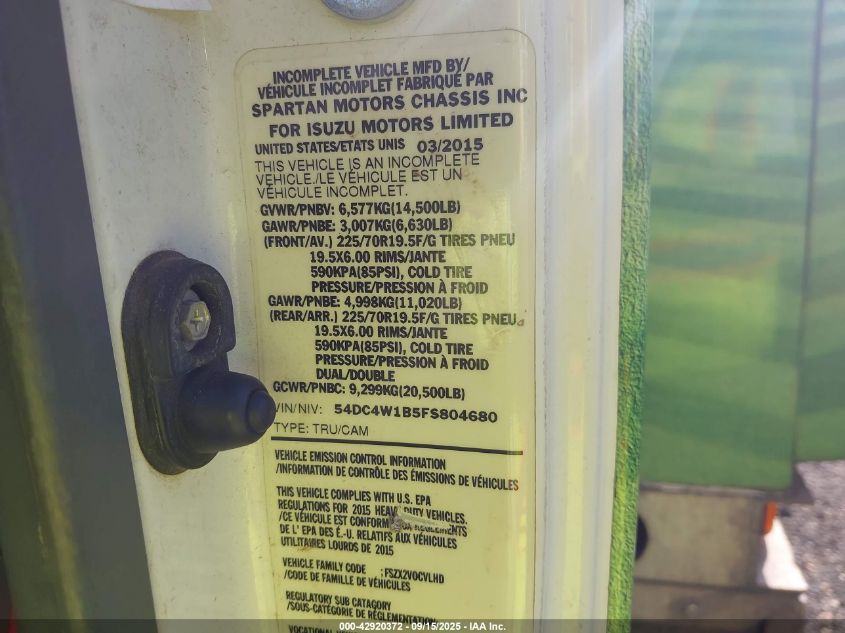 2015 Isuzu Npr Hd Reg VIN: 54DC4W1B5FS804680 Lot: 42920372