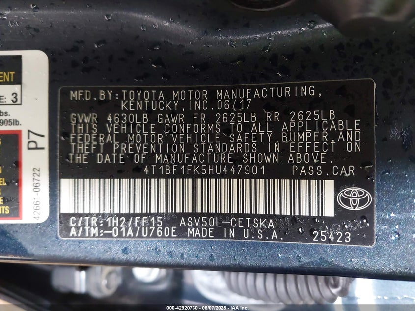 2017 TOYOTA CAMRY SE - 4T1BF1FK5HU447901