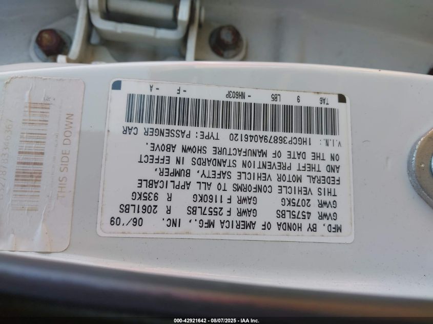 2009 Honda Accord 3.5 Ex-L VIN: 1HGCP36879A046120 Lot: 42921642