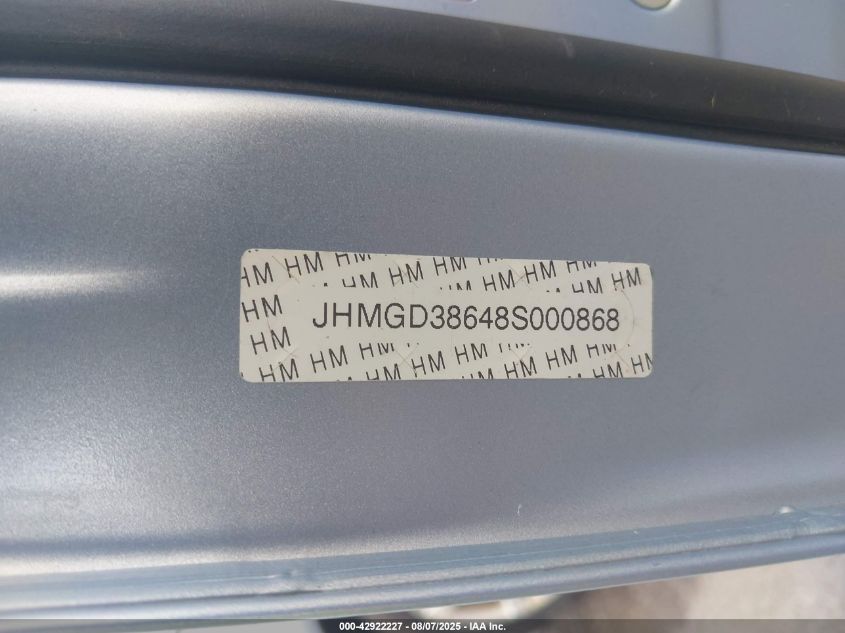 2008 Honda Fit Sport VIN: JHMGD38648S000868 Lot: 42922227
