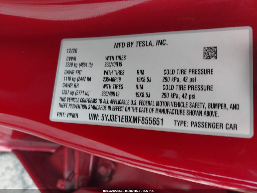 5YJ3E1EBXMF855651 2021 TESLA MODEL 3 photo no. 9