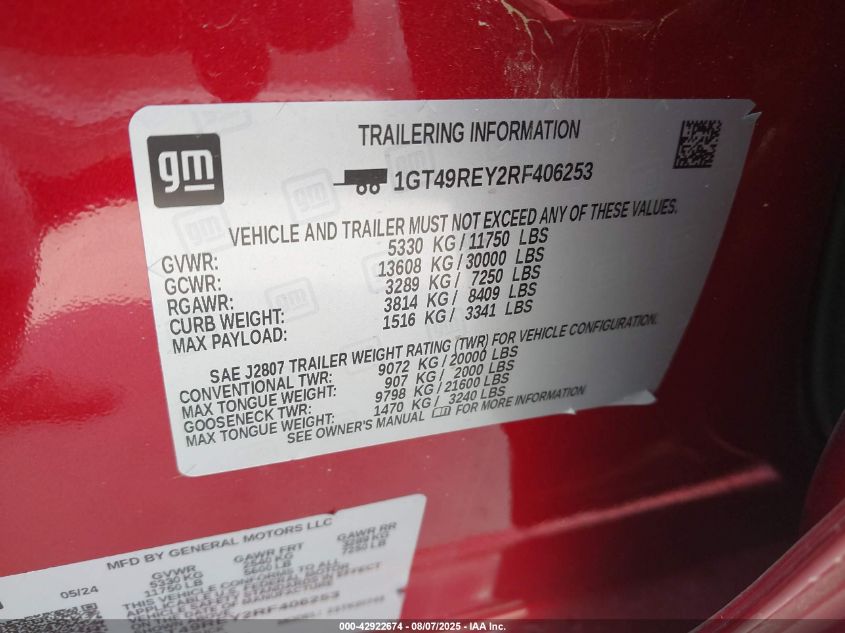 2024 GMC Sierra 2500Hd 4Wd Standard Bed Denali VIN: 1GT49REY2RF406253 Lot: 42922674