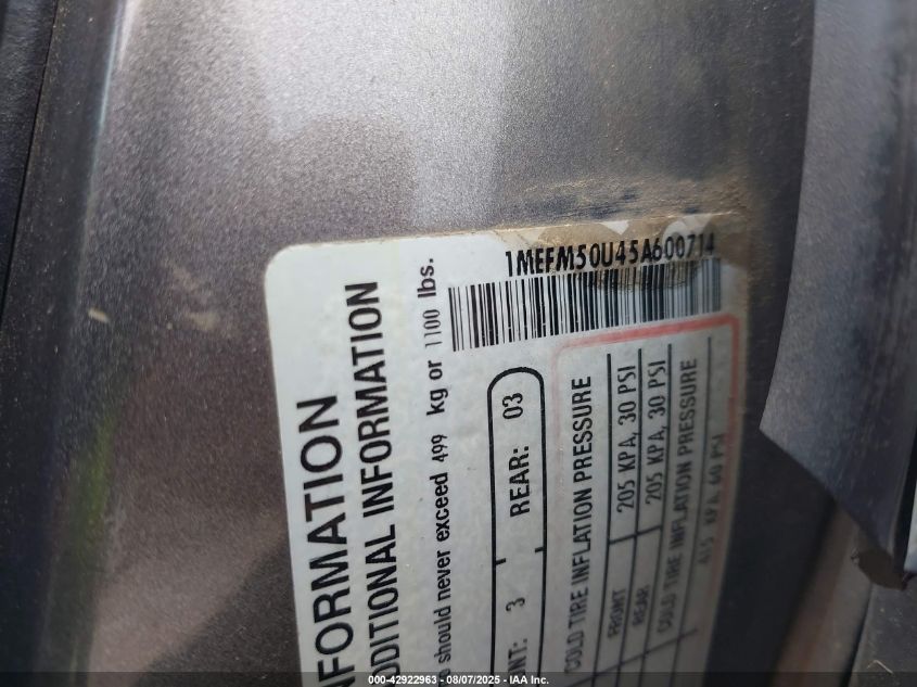 2005 Mercury Sable Gs VIN: 1MEFM50U45A600714 Lot: 42922963