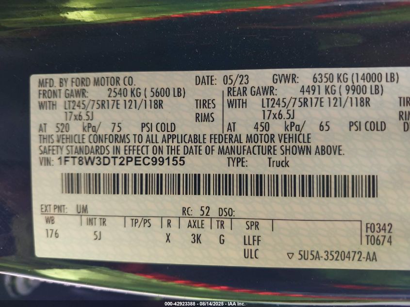 2023 Ford F-350 Lariat VIN: 1FT8W3DT2PEC99155 Lot: 42923388