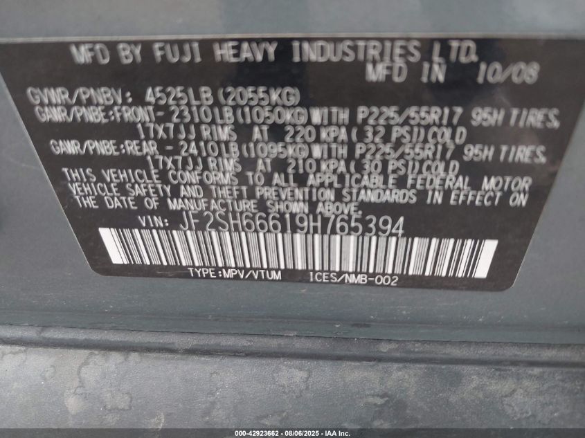 2009 Subaru Forester 2.5Xt Limited VIN: JF2SH66619H765394 Lot: 42923662