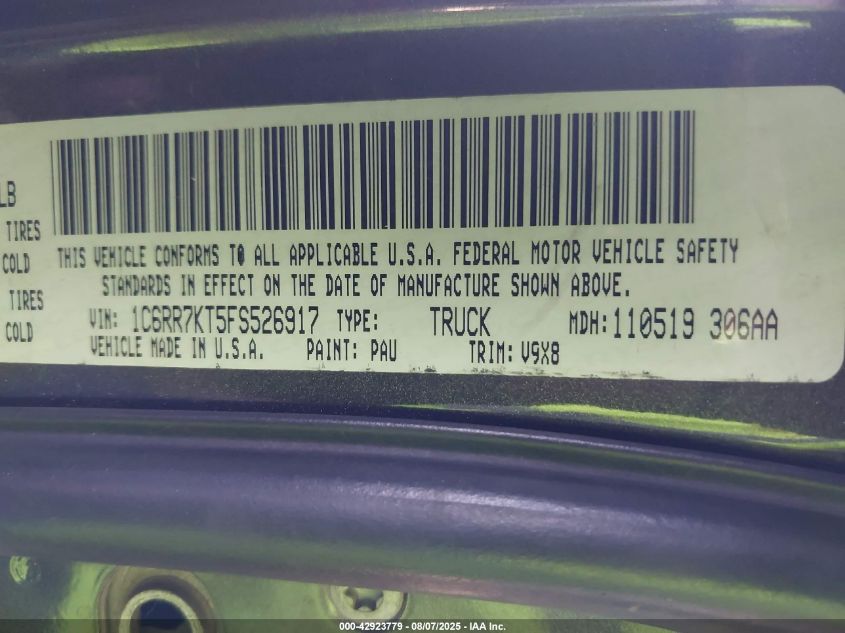 2015 Ram 1500 Express VIN: 1C6RR7KT5FS526917 Lot: 42923779