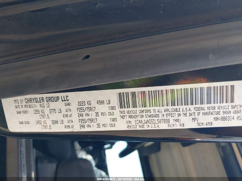 2013 Jeep Wrangler Sport VIN: 1C4AJWAG5DL507898 Lot: 42924675